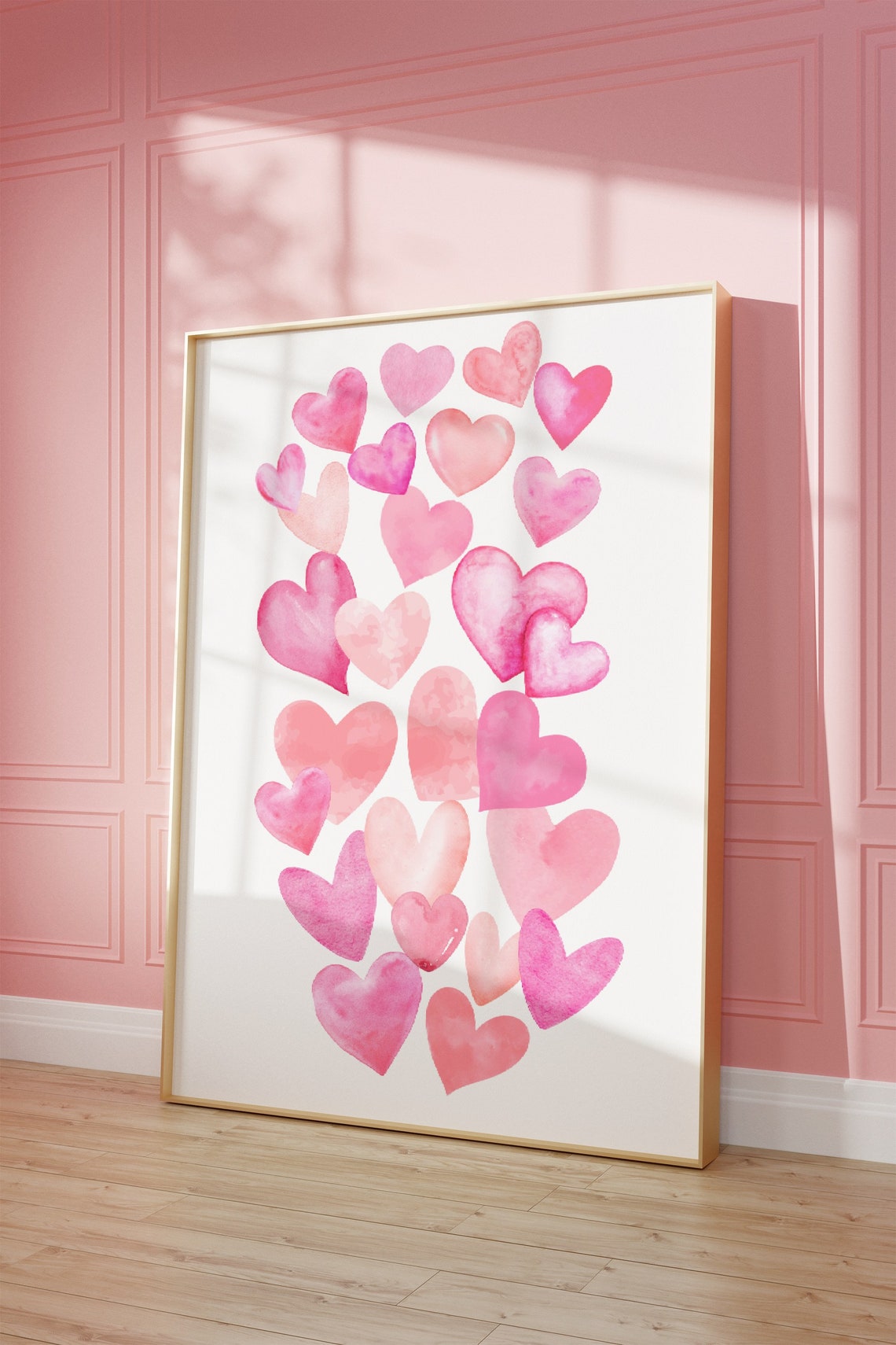 Pink Watercolor Hearts Nursery Romantic Valentine Sweet Gift Poster - Image 2