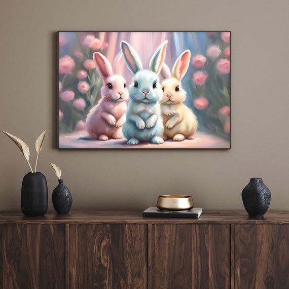 Pink Nursery Print Pastel Bunnies Poster Nursery Girly Wall Art Preppy Aesthetic Wall Art Teen Room Decor Preppy Poster Pastel Poster
