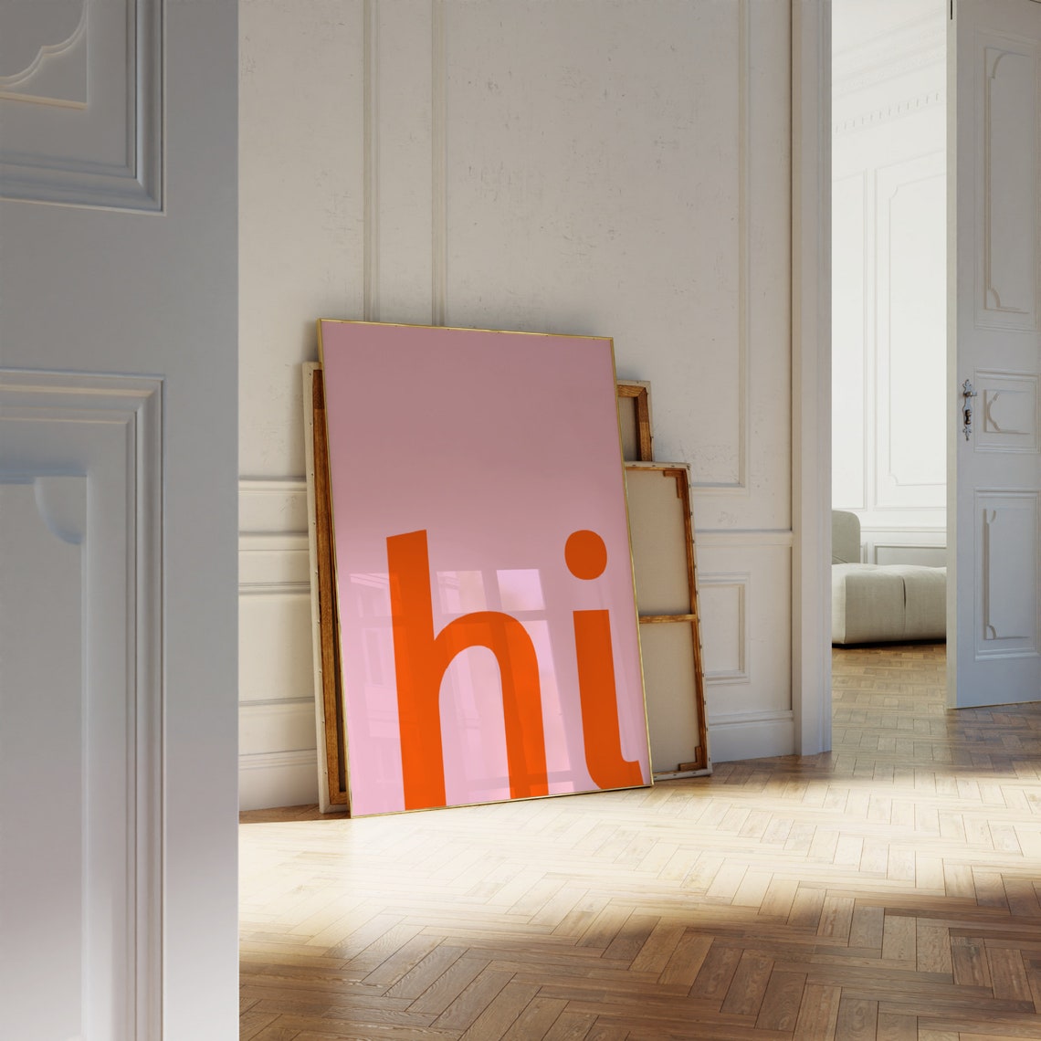 Hi Greeting Orange Pink Modern Minimalist Typography Art Poster - Image 2