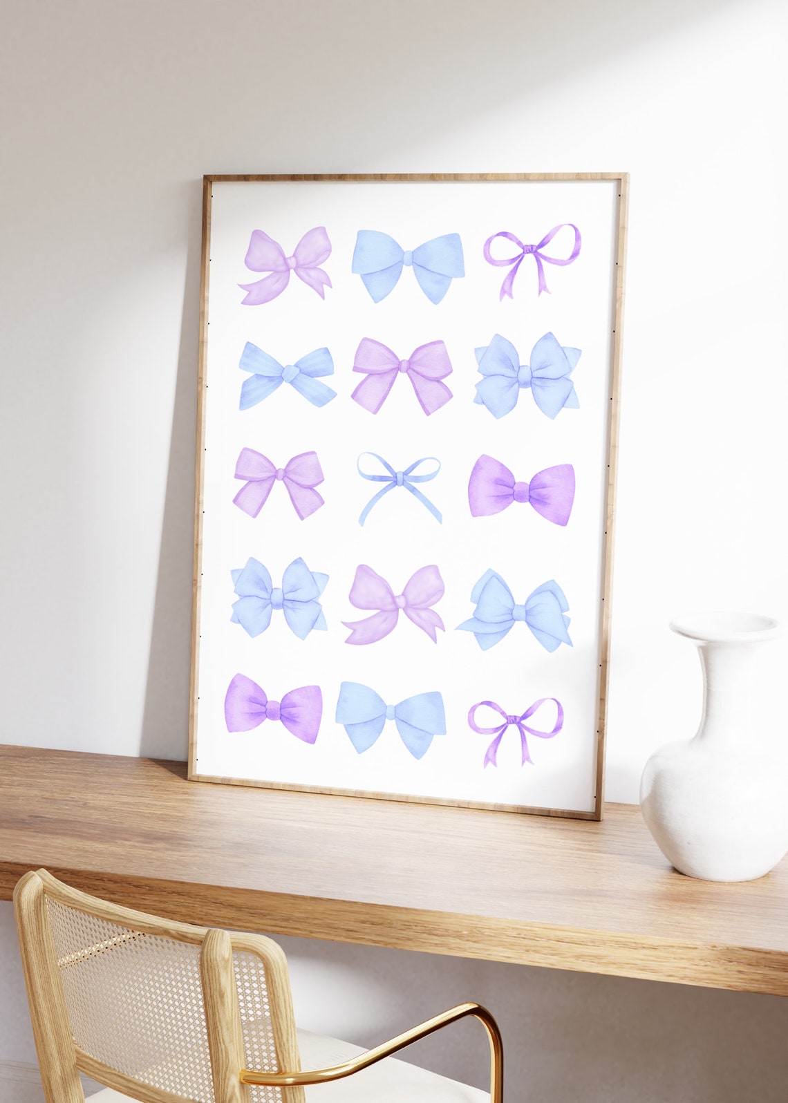 Blue Purple Watercolor Bows Grid Pastel Coquette Poster Art Decor - Image 2
