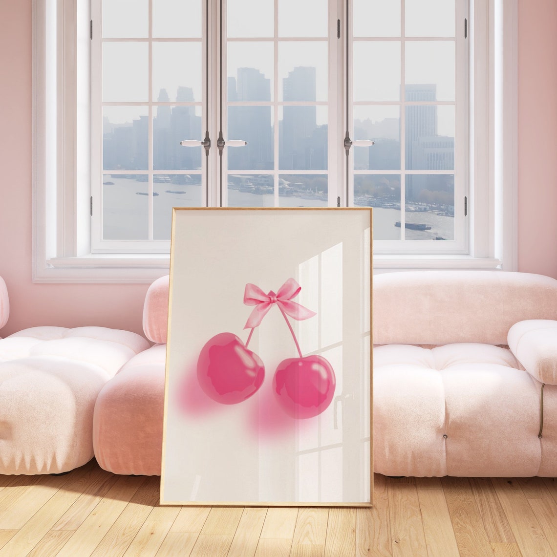 Pink Cherries With Ribbon Bow Coquette Girly Fruit Art Poster - Image 4