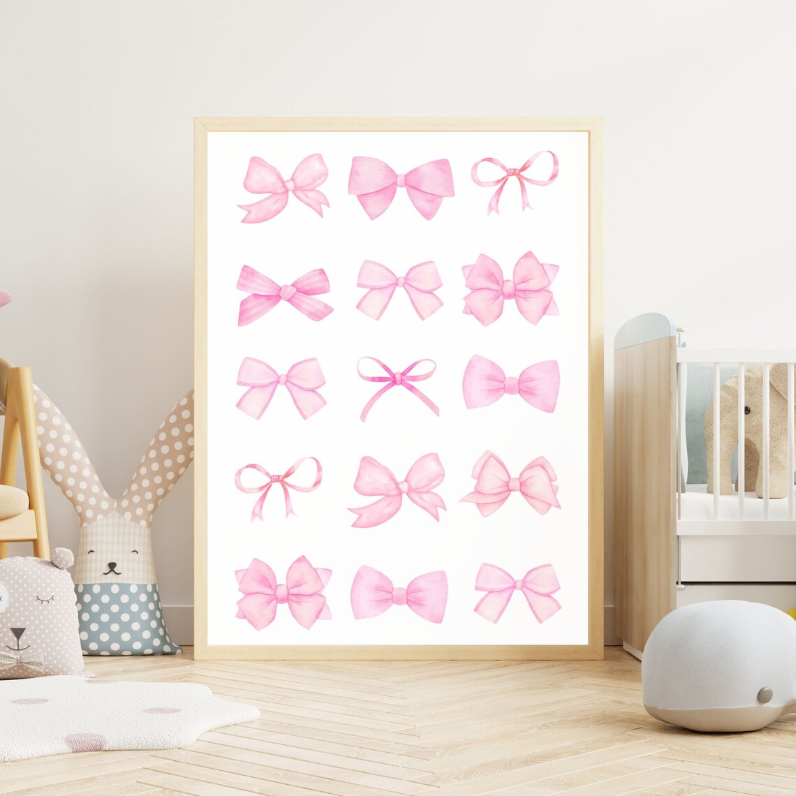 Pink Watercolor Bow Collection Grid Fifteen Bows Preppy Girls Wall Art - Image 2