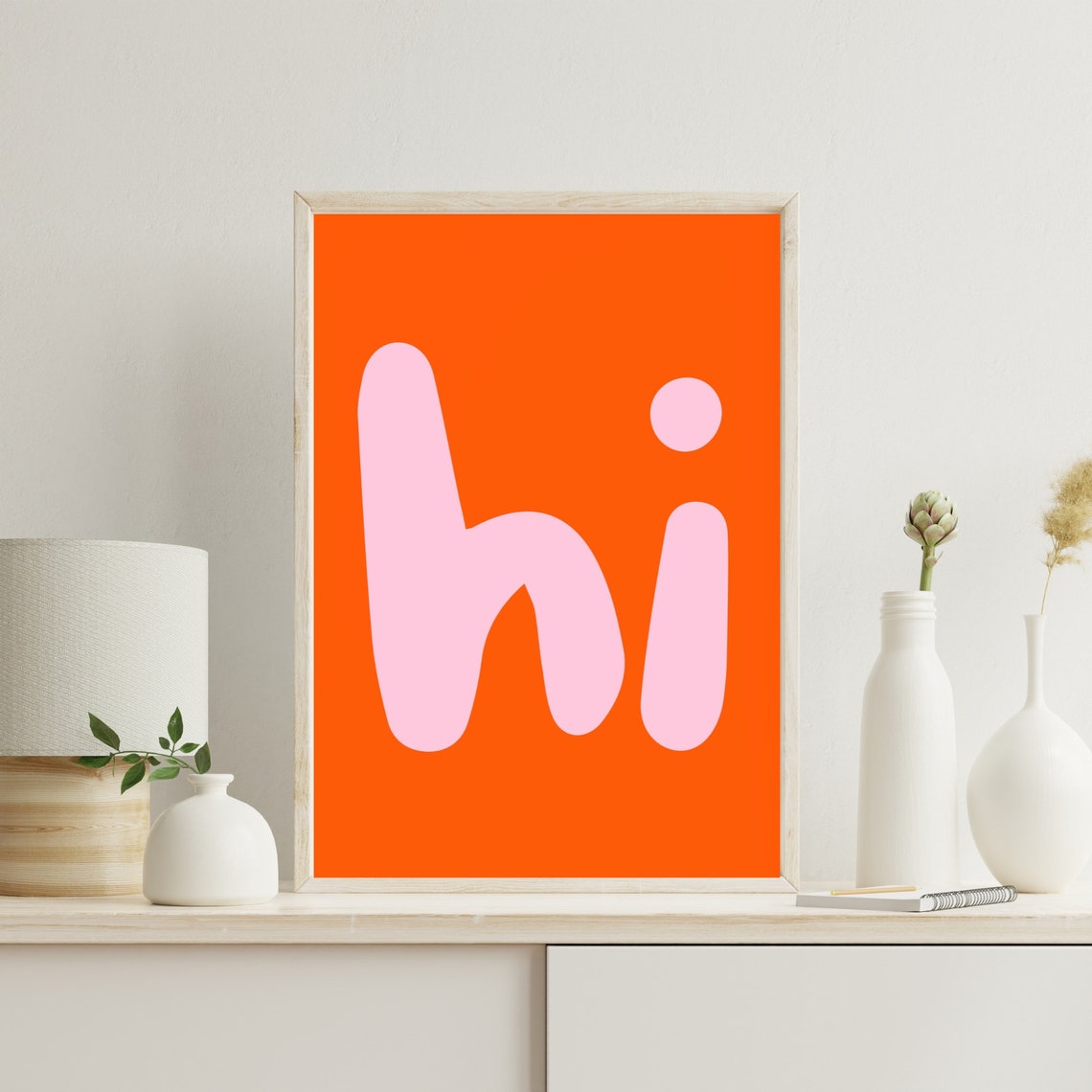 Hi Orange Pink Bold Lowercase Hello Typography Poster Sweet Wall Decor - Image 2