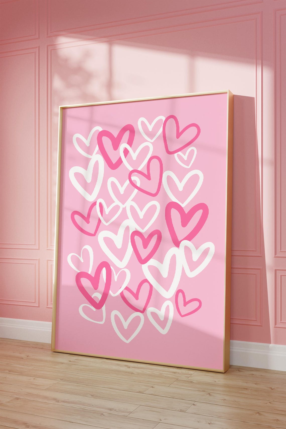 Pink Hearts Pattern Hand Drawn Doodle Whimsical Decor Poster - Image 2