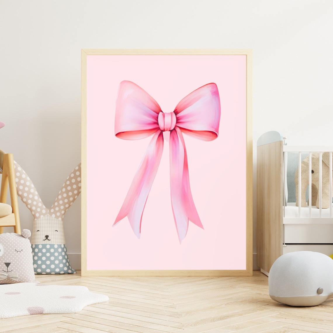 Pink Watercolor Bow Ribbon Pink Background Coquette Girly Poster - Image 3