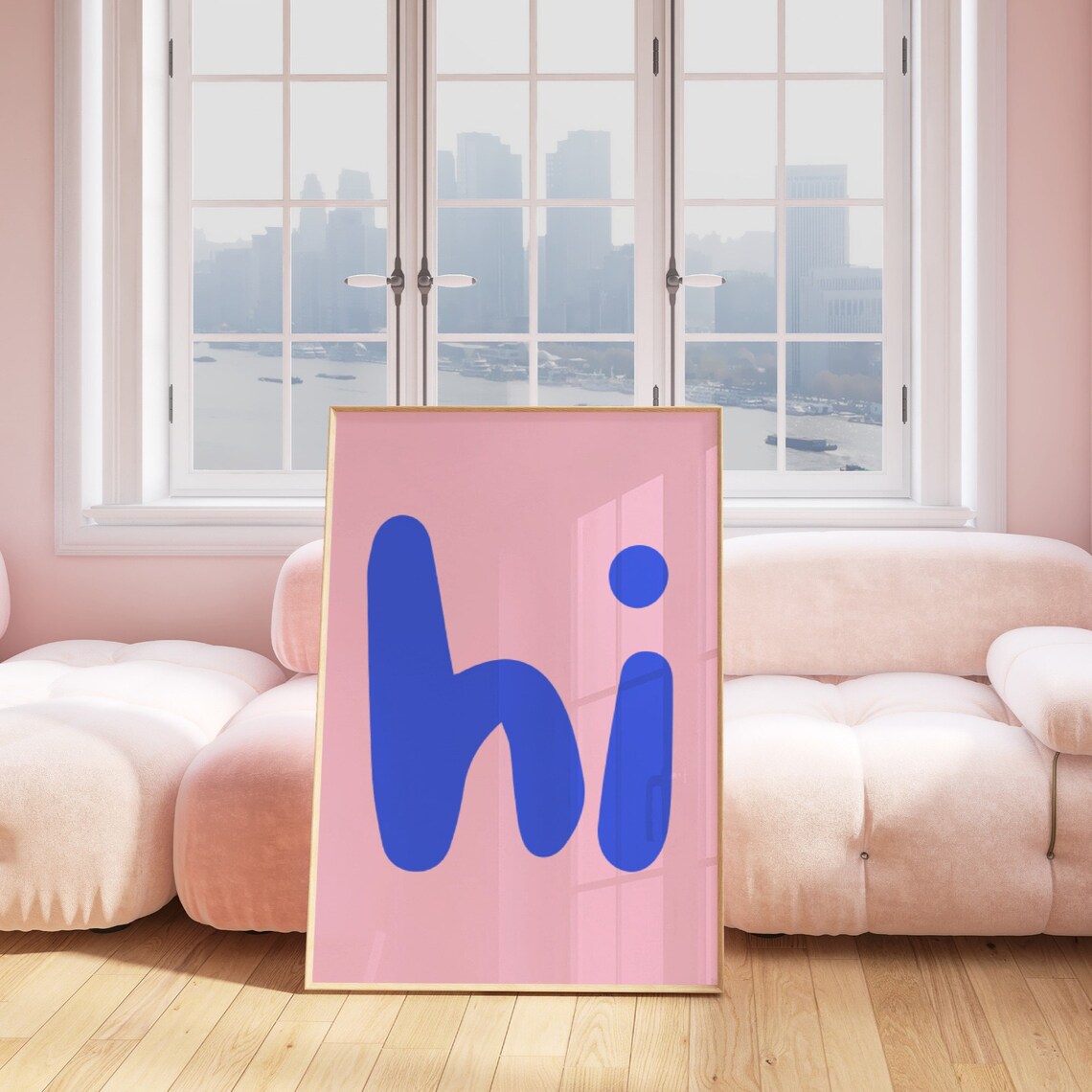Hi Typography Print, Blue Pink Minimalist Poster - Image 3