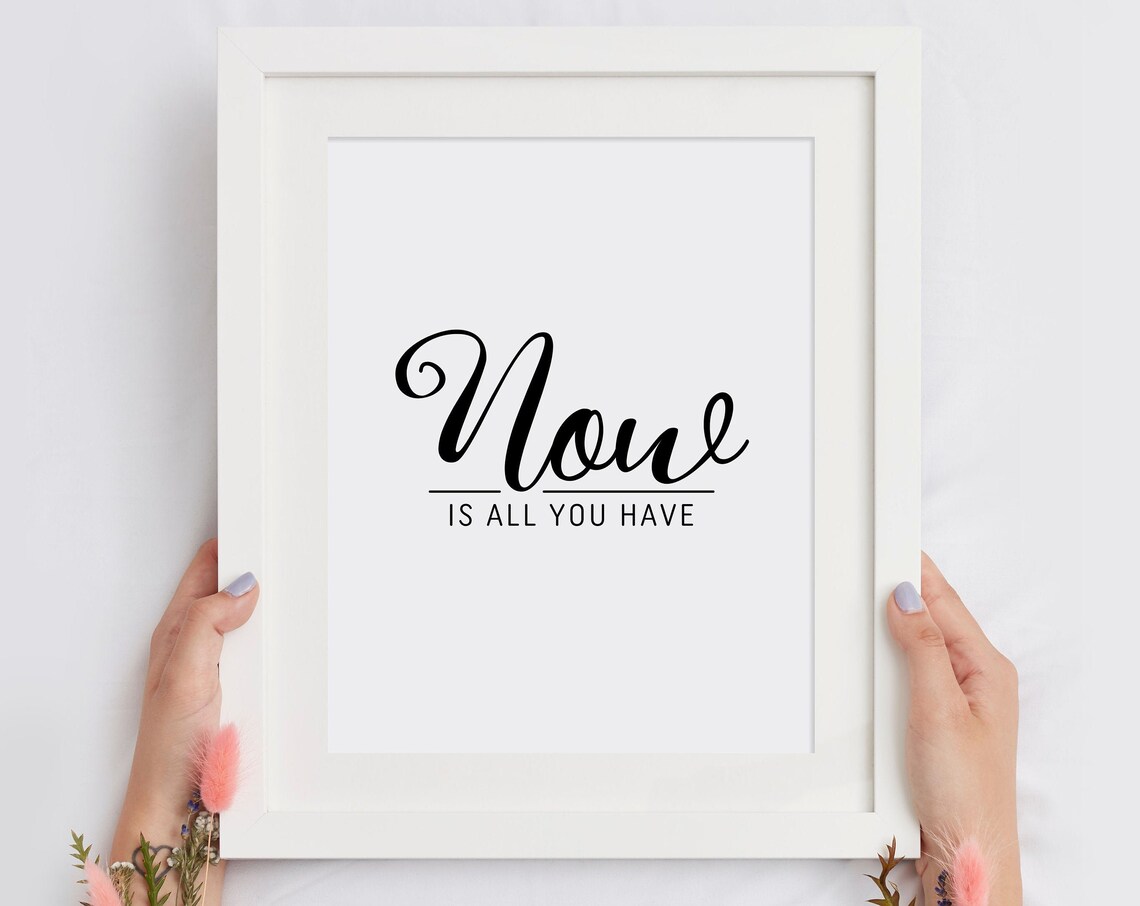 Now Is All You Have Script Mindfulness Bedroom Quote Wall Art