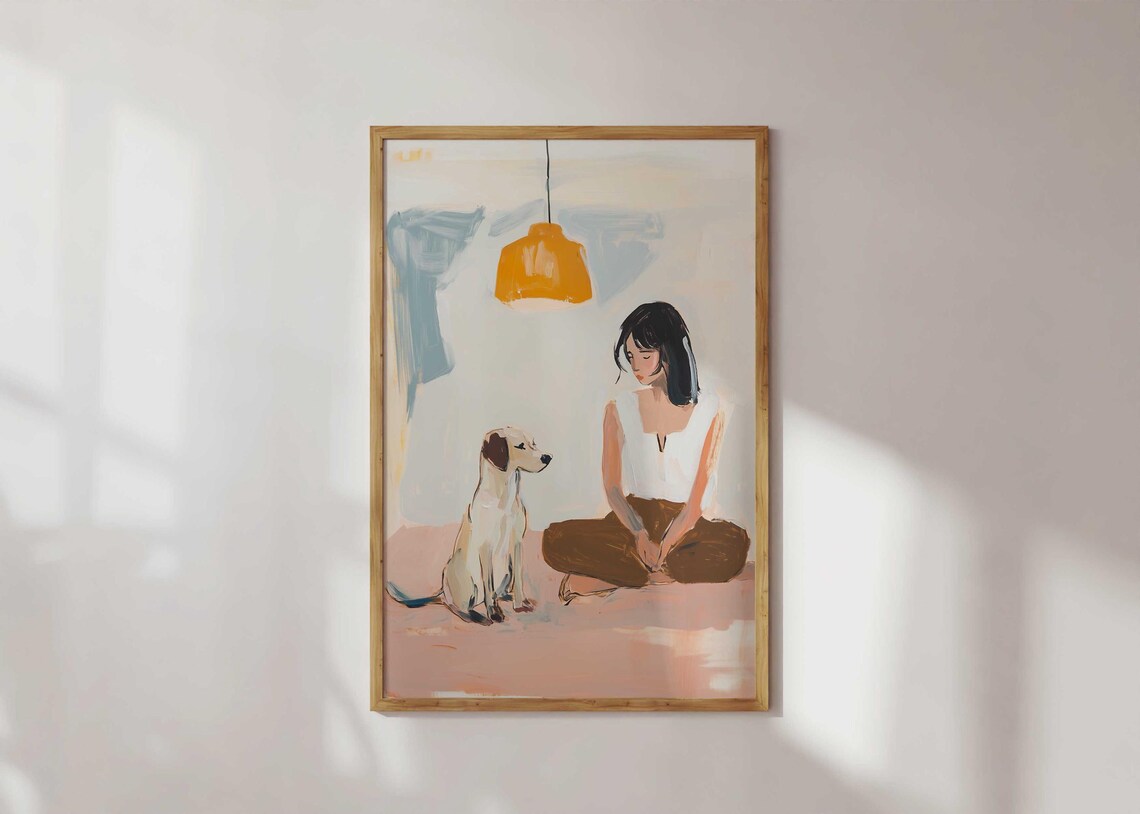 Woman and Dog Whimsical Minimalist Art Print