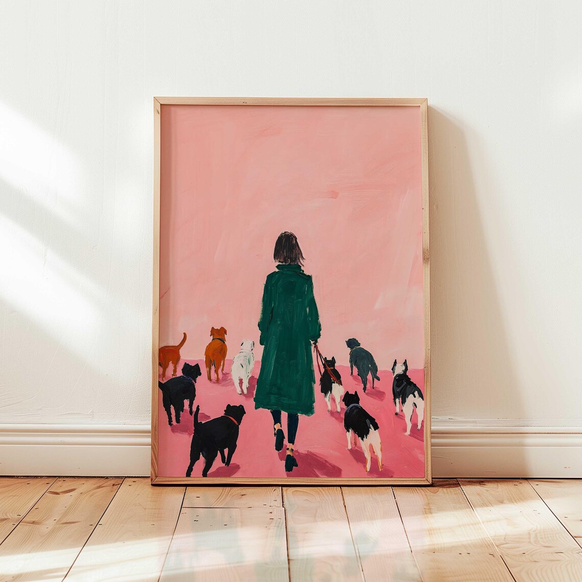 Dog Walker Modern Abstract Pet Illustration Art Print
