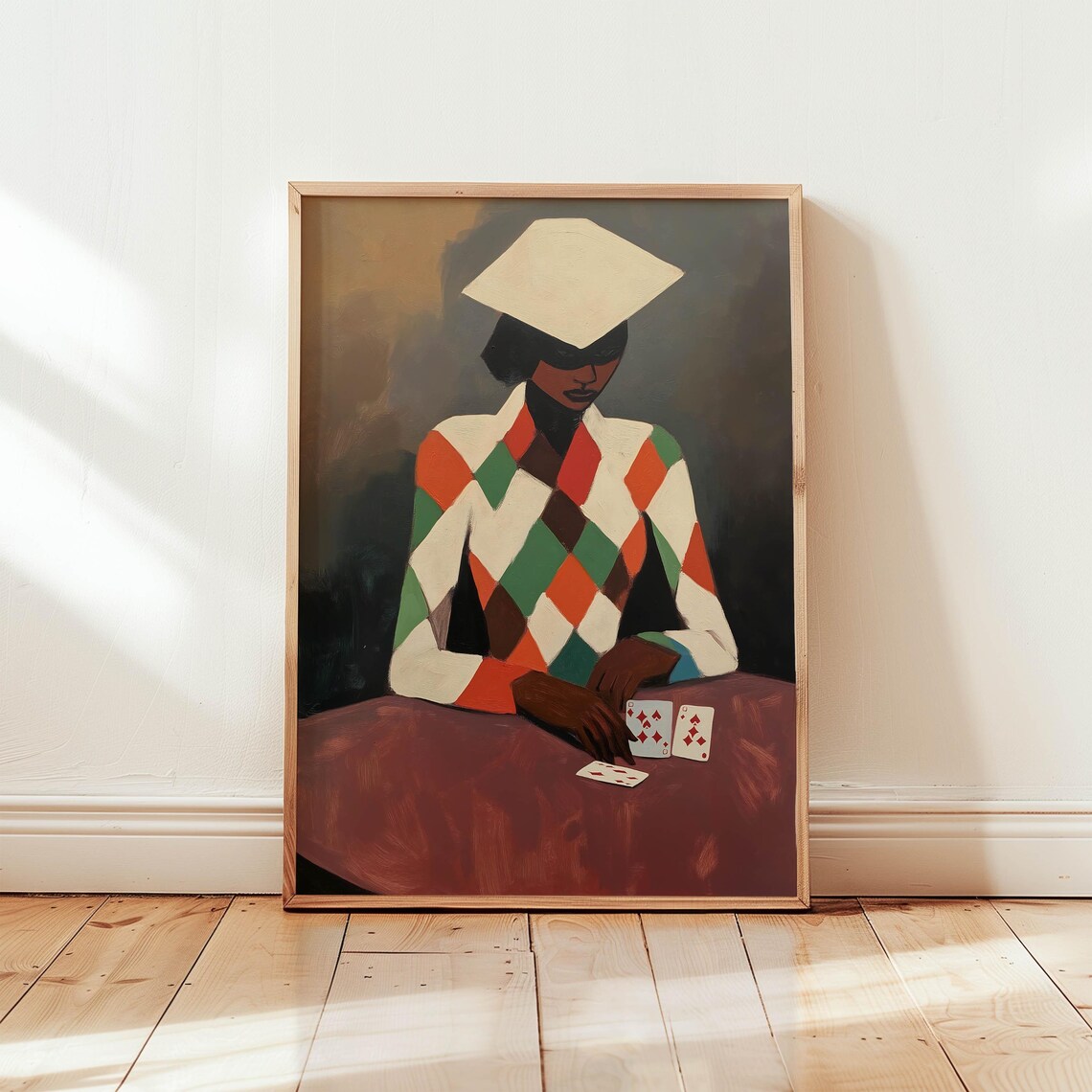 Geometric Harlequin Card Player Portrait Bold Modern Abstract Figurative Poster