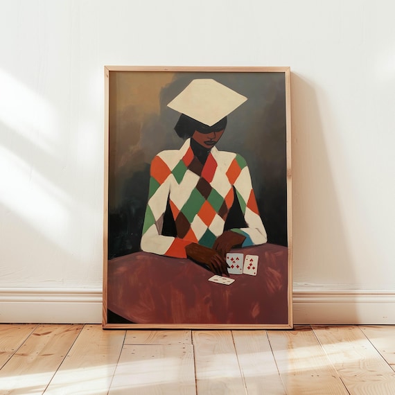Modern Geometric Portrait Of Card Player Bold Colorful Abstract Art Print Minimalist Unique Wall Decor For Contemporary Interiors