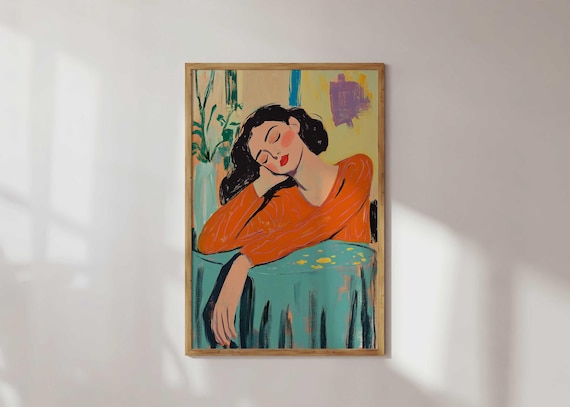 Retro Wall Art Print Bold 70sinspired Sleeping Girl Poster Colorful Feminine Decor Cozy Selfcare Bedroom Vintage Vibe