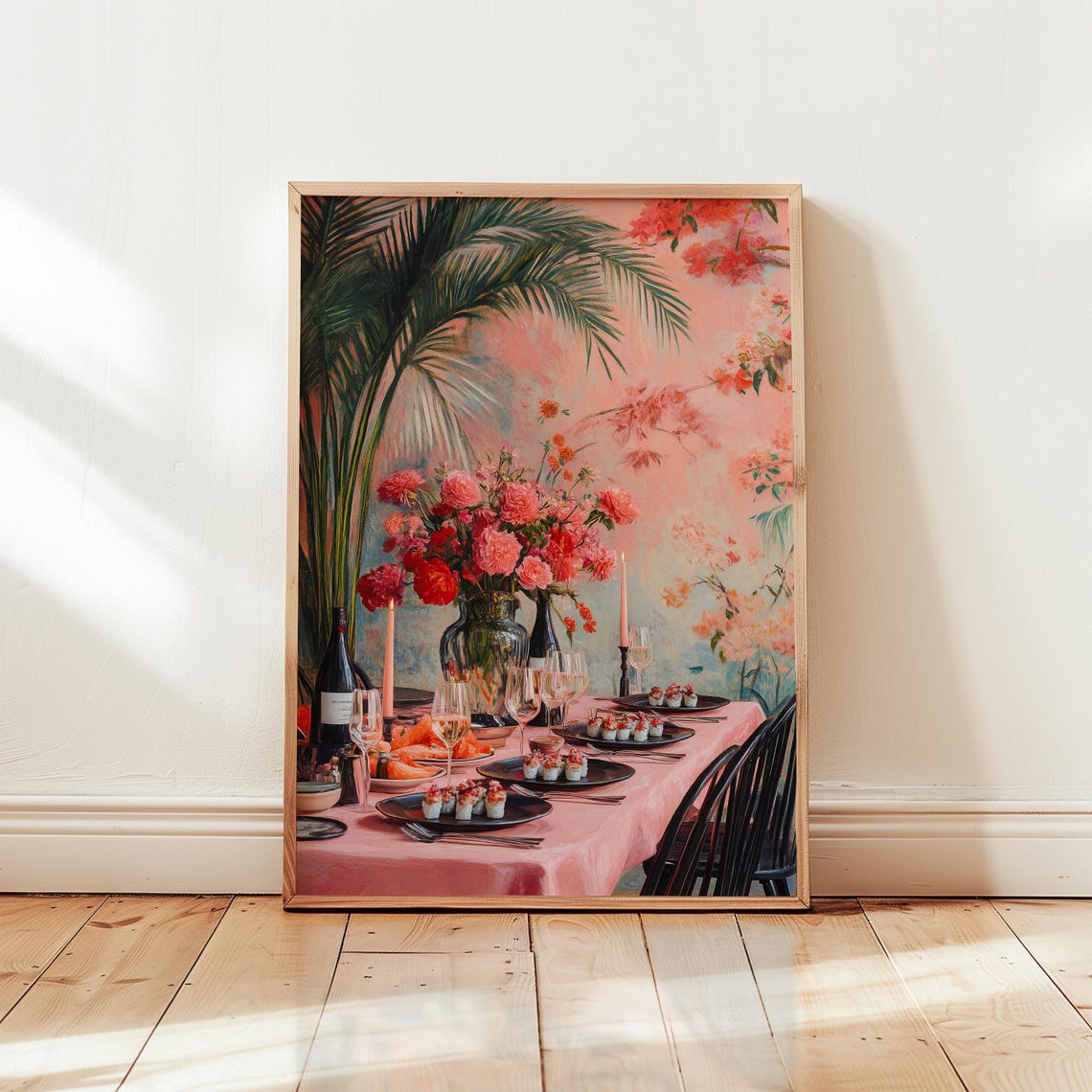 Pink Floral Dinner Party Table Setting Painting Maximalist Poster