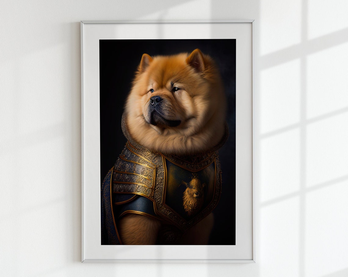 Chow Chow Dog in Medieval Armor Royal Pet Portrait Art Poster