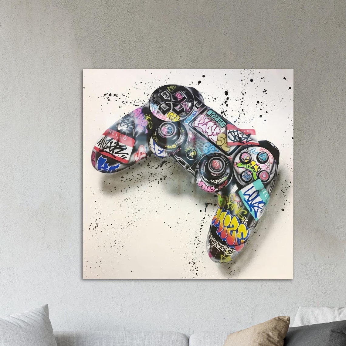 Abstract Wall Art Graffiti Game Console Glass Printing Room Play Custom For