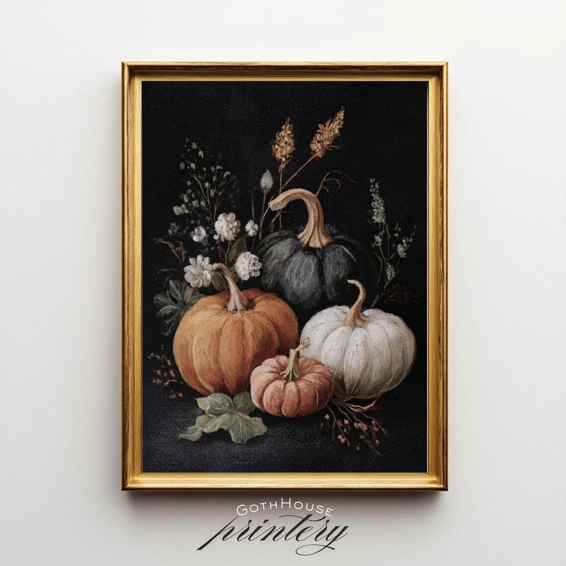Pumpkin Autumn Botanical Art Print, Rustic Harvest Decor
