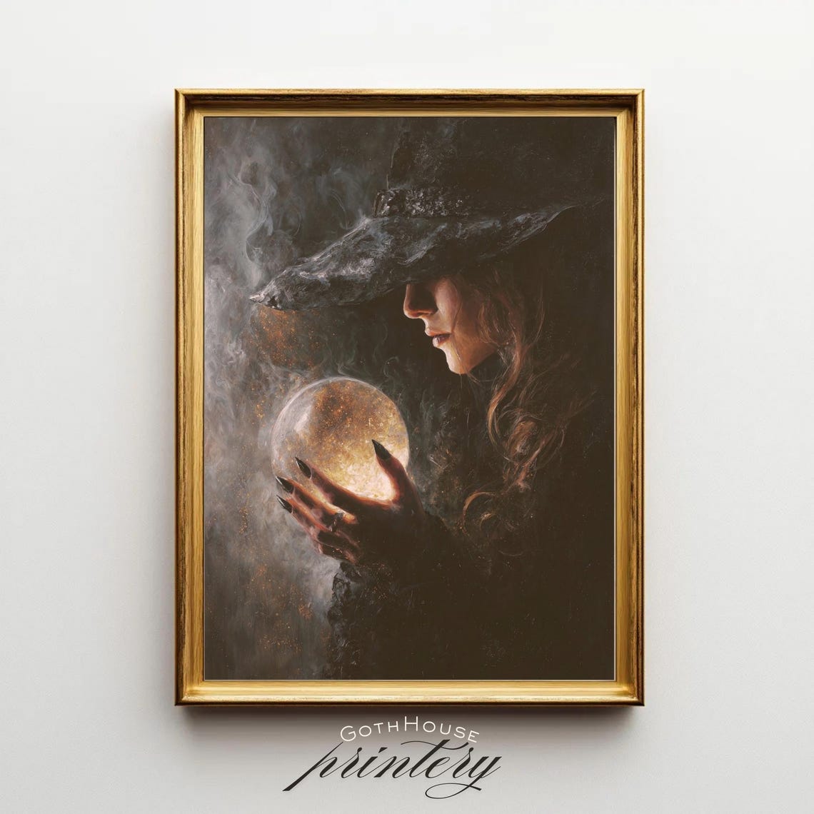 Witch Crystal Ball Dark Whimsigoth Occult Portrait Halloween Wall Art