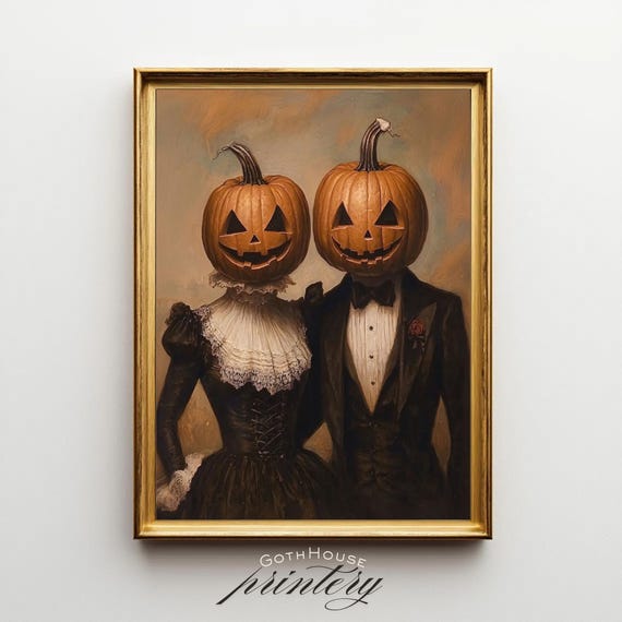 Victorian Pumpkin Print, Vintage Spooky Decor Art Print