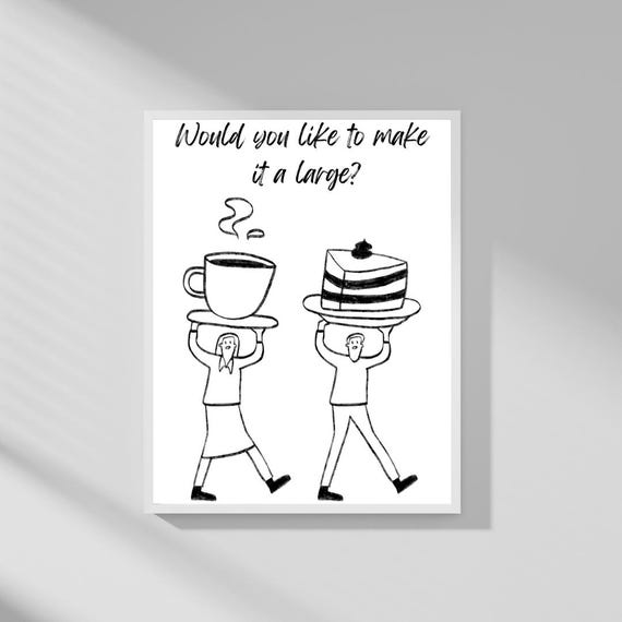 Funny Coffee Line Art Print Modern Minimalist Kitchen Decor