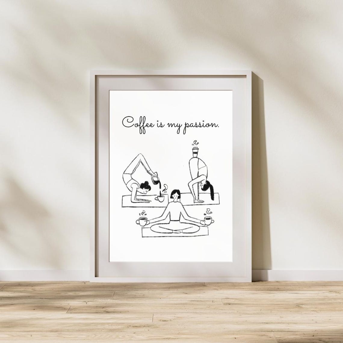 Yoga Coffee Art Print Minimalist Line Poster