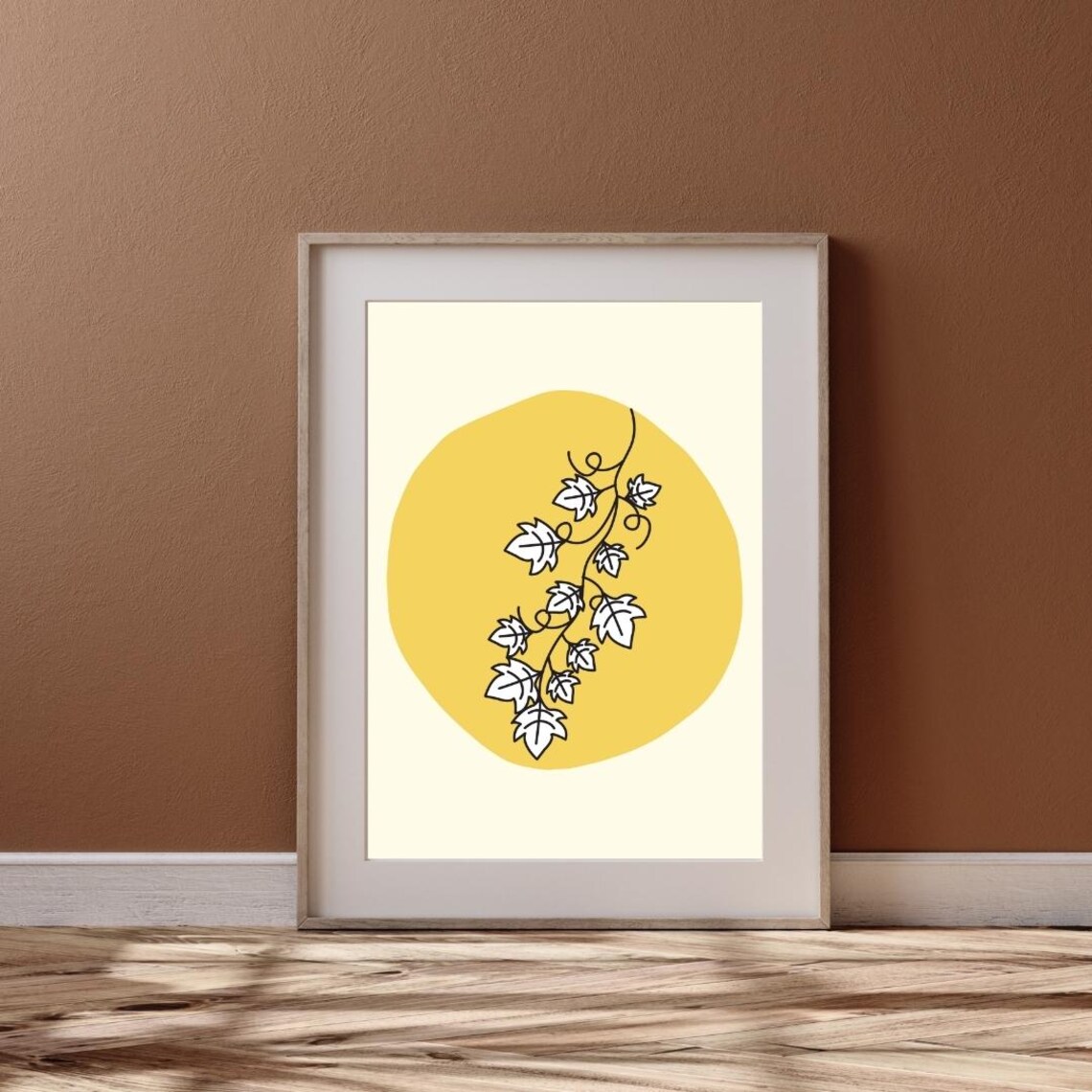Beige And Yellow Abstract Floral Print Modern Botanical Wall Art