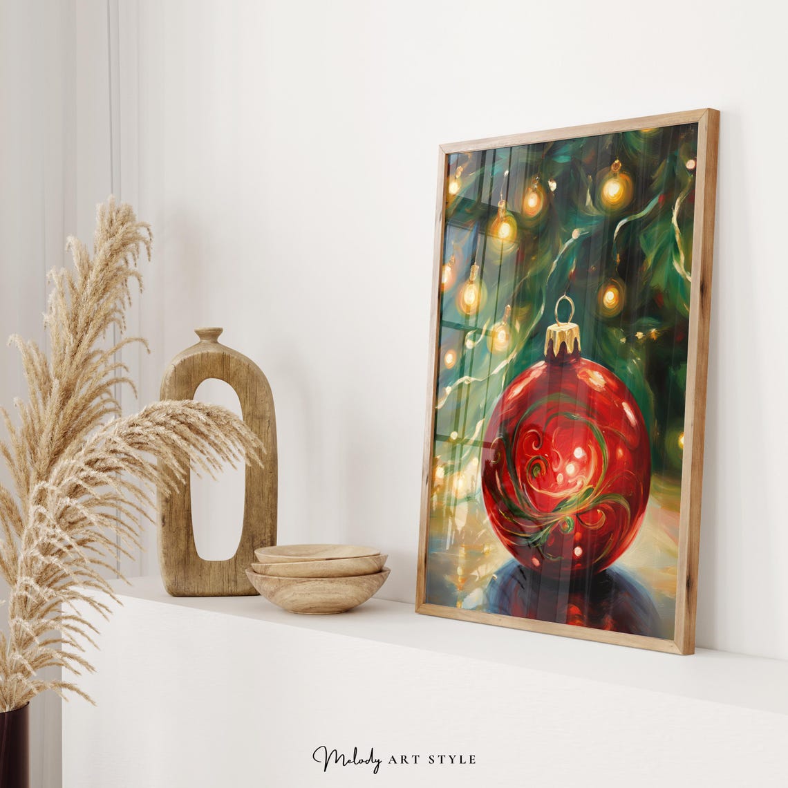 Glowing Red Christmas Bauble Warm Fairy Lights Holiday Poster - Image 2