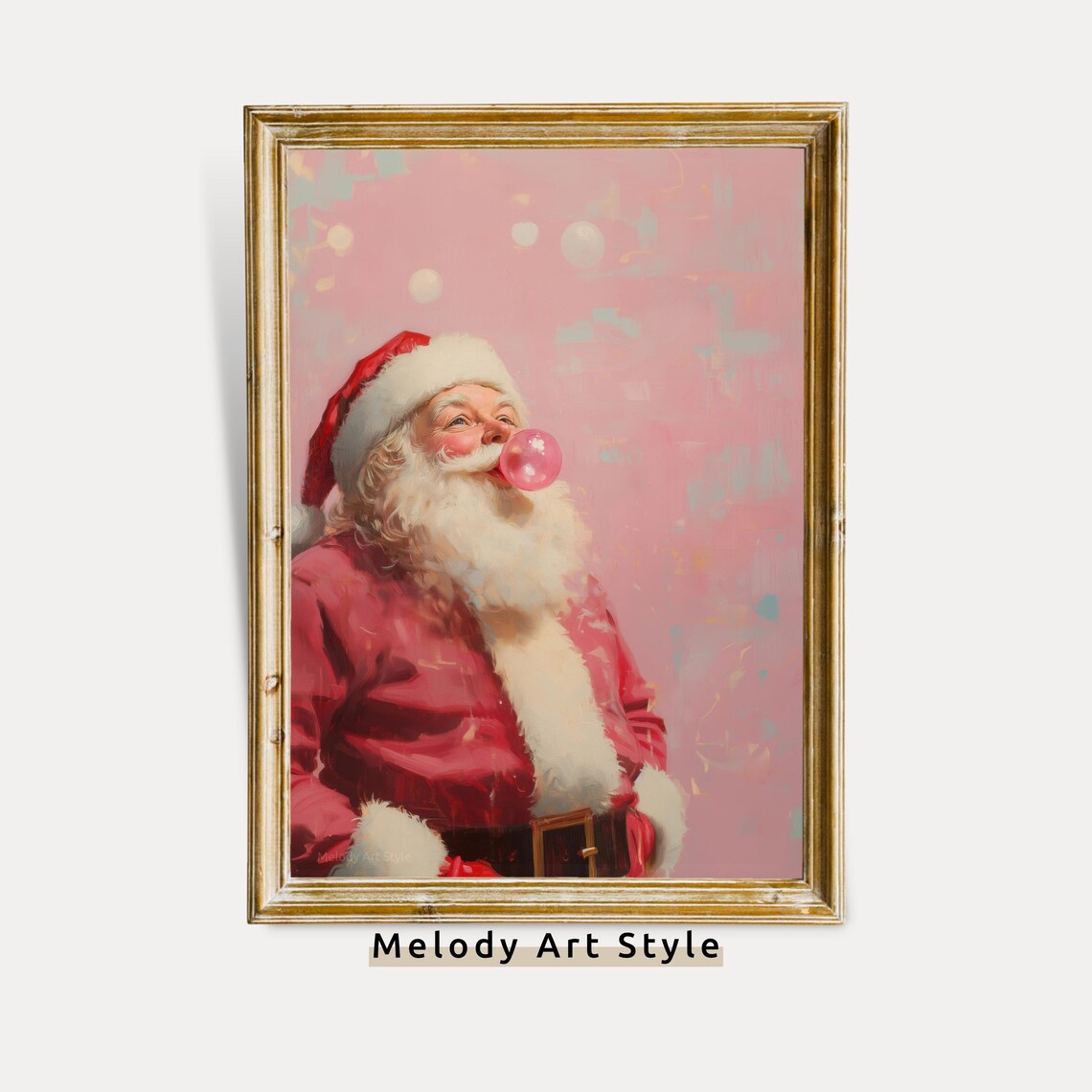 Pink Santa Bubble Gum Christmas Poster Print