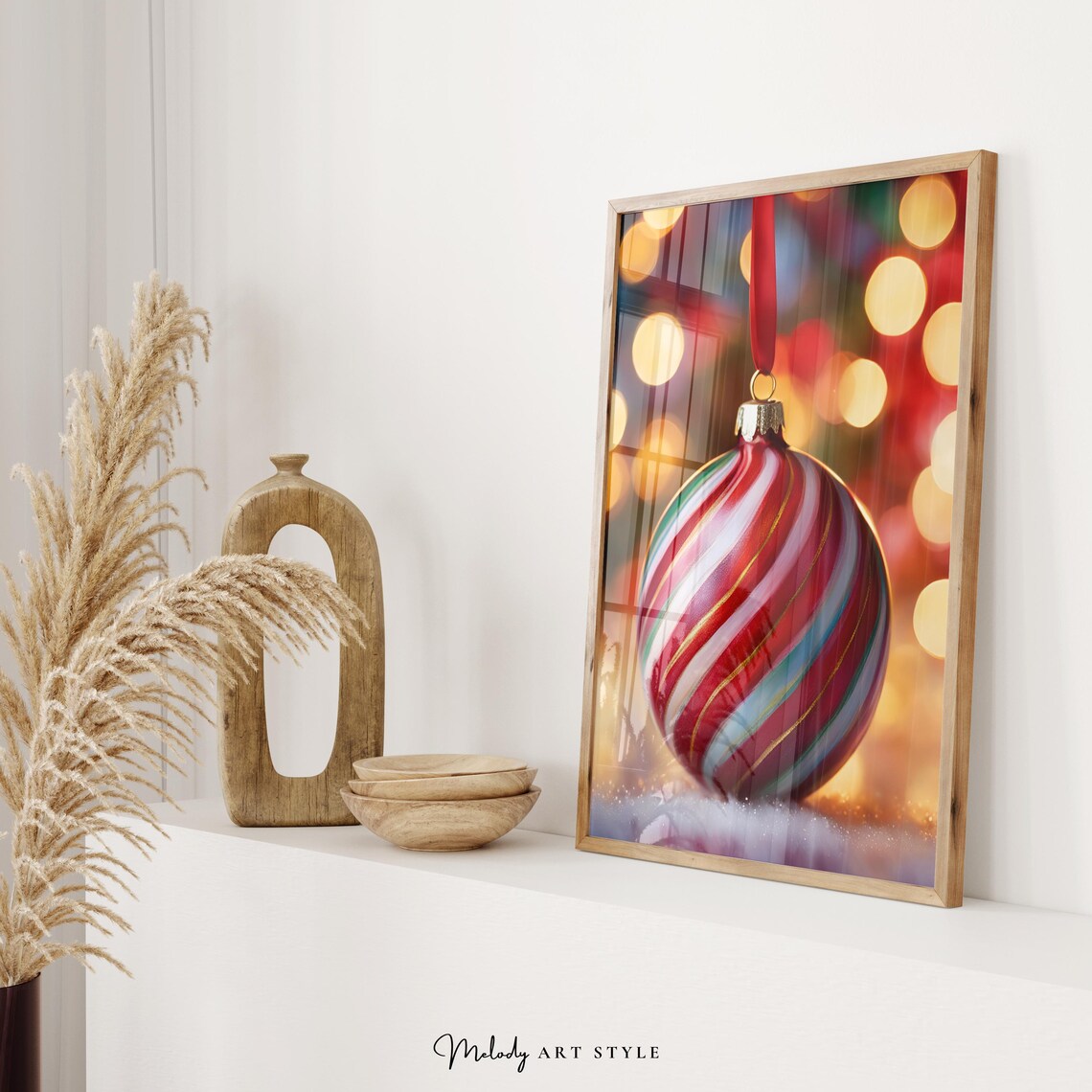 Red Gold Striped Ornament Twinkling Lights Christmas Bauble Poster - Image 2
