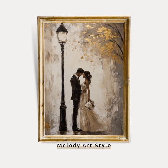 Romantic Wedding Couple Wall Art Bride And Groom Portrait Post Print Decor Love Gold And Beige Art Instant P343