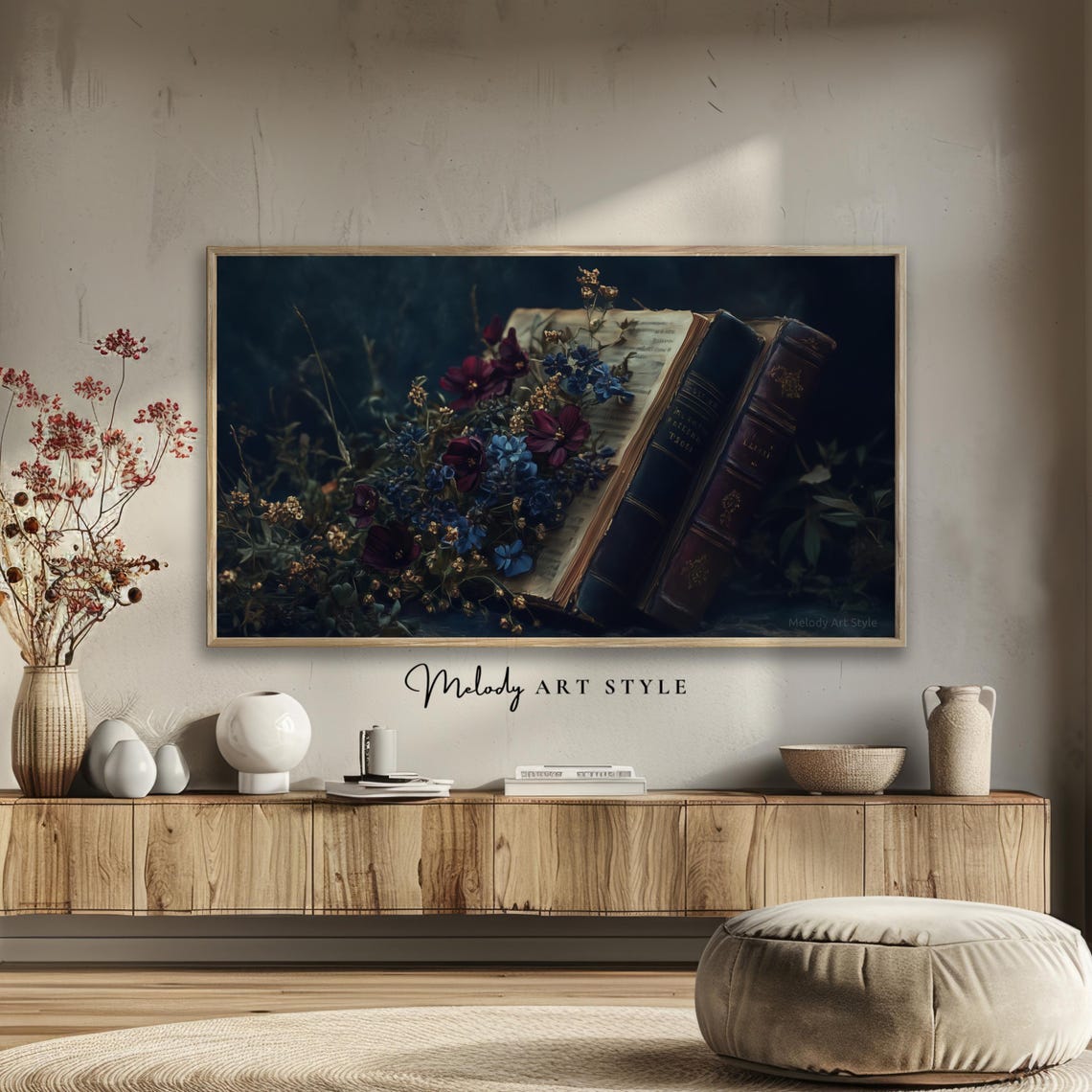 Antique Books And Flowers Frame Tv Art Dark Academia Screensaver Vintage Moody Floral Book Still Life Tv Background F225 - Image 2