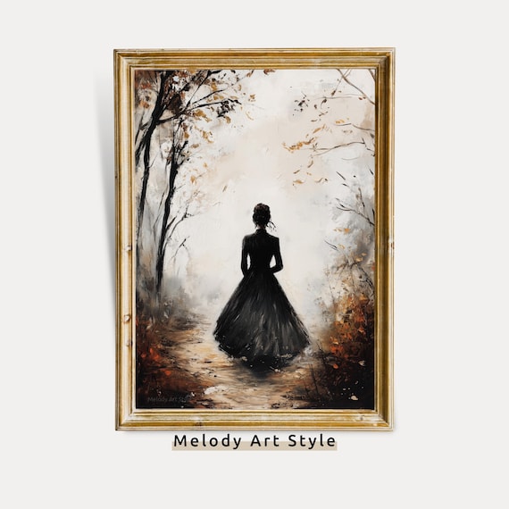 Mystical Gothic Woman Silhouette In Misty Autumn Forest Path Moody Poster