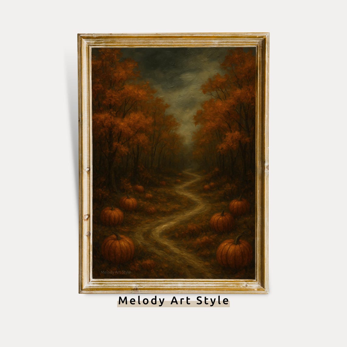 Moody Pumpkin Forest Path Dark Academia Halloween Painting Wall Poster