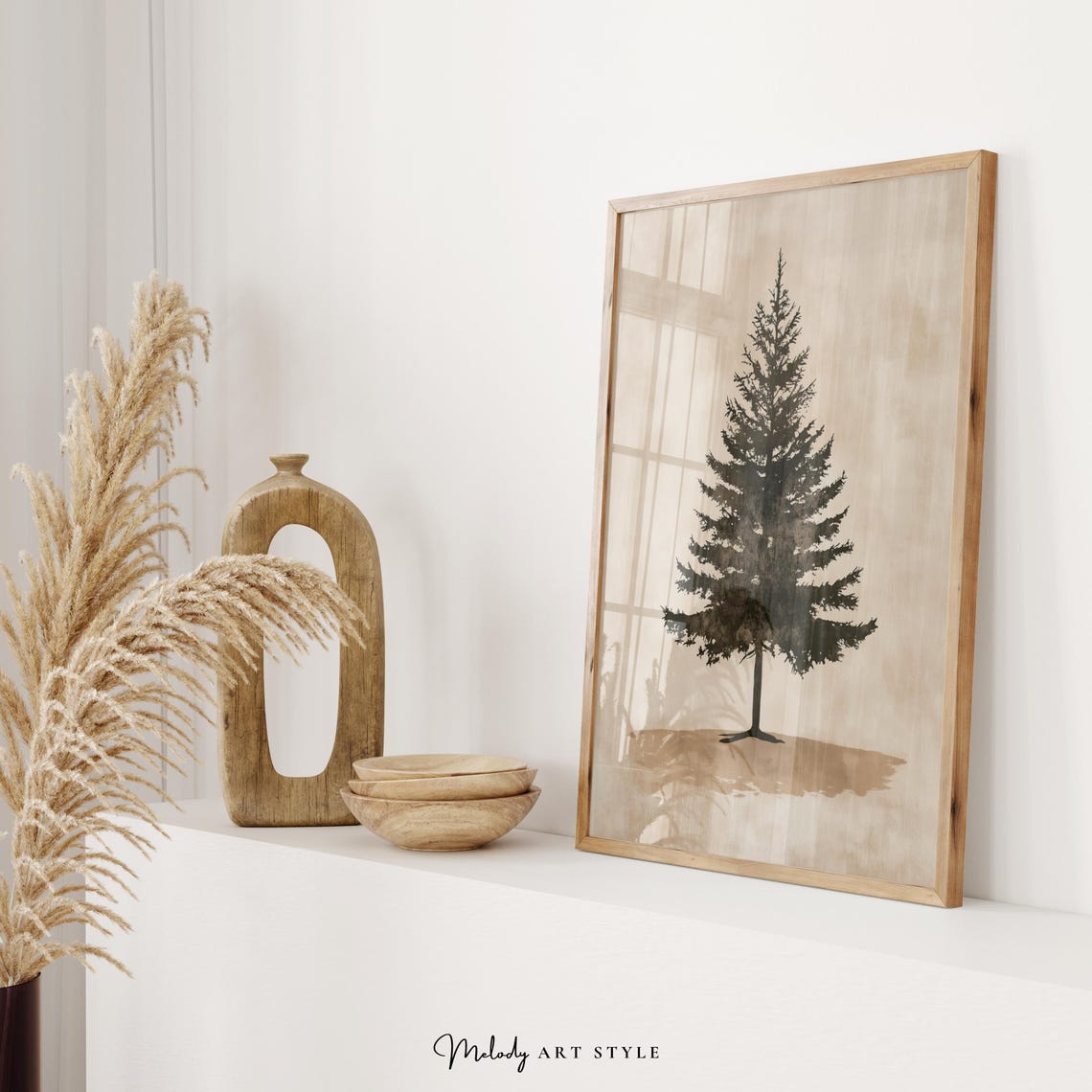 Rustic Pine Tree Silhouette Vintage Beige Minimalist Wall Poster - Image 2