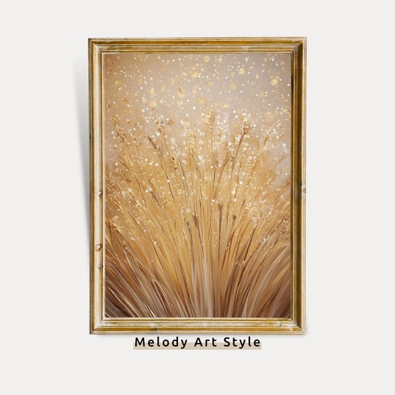 Textured Gold Abstract Wall Art Shimmering Wheatfield Neutral Decor Artwork P345
