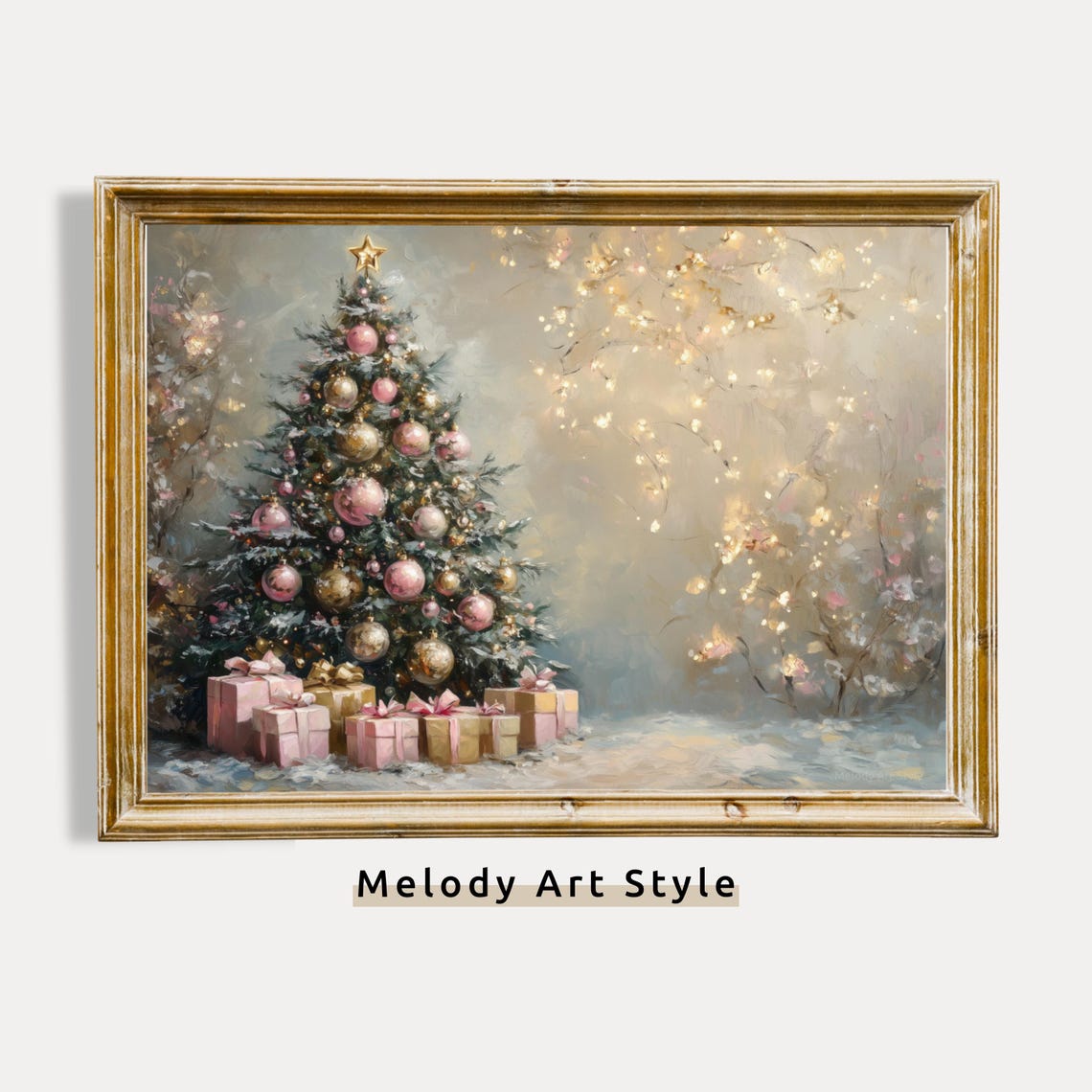 Glowing Christmas Tree Pink Gold Ornaments Fairy Light Art Poster