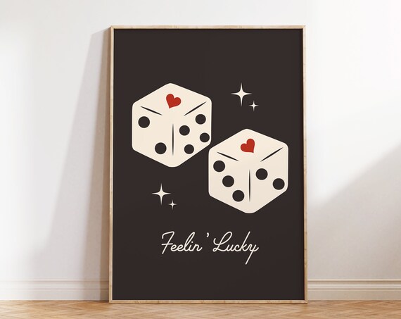 Feelin Lucky Dice With Red Hearts Retro Casino Quote Wall Poster