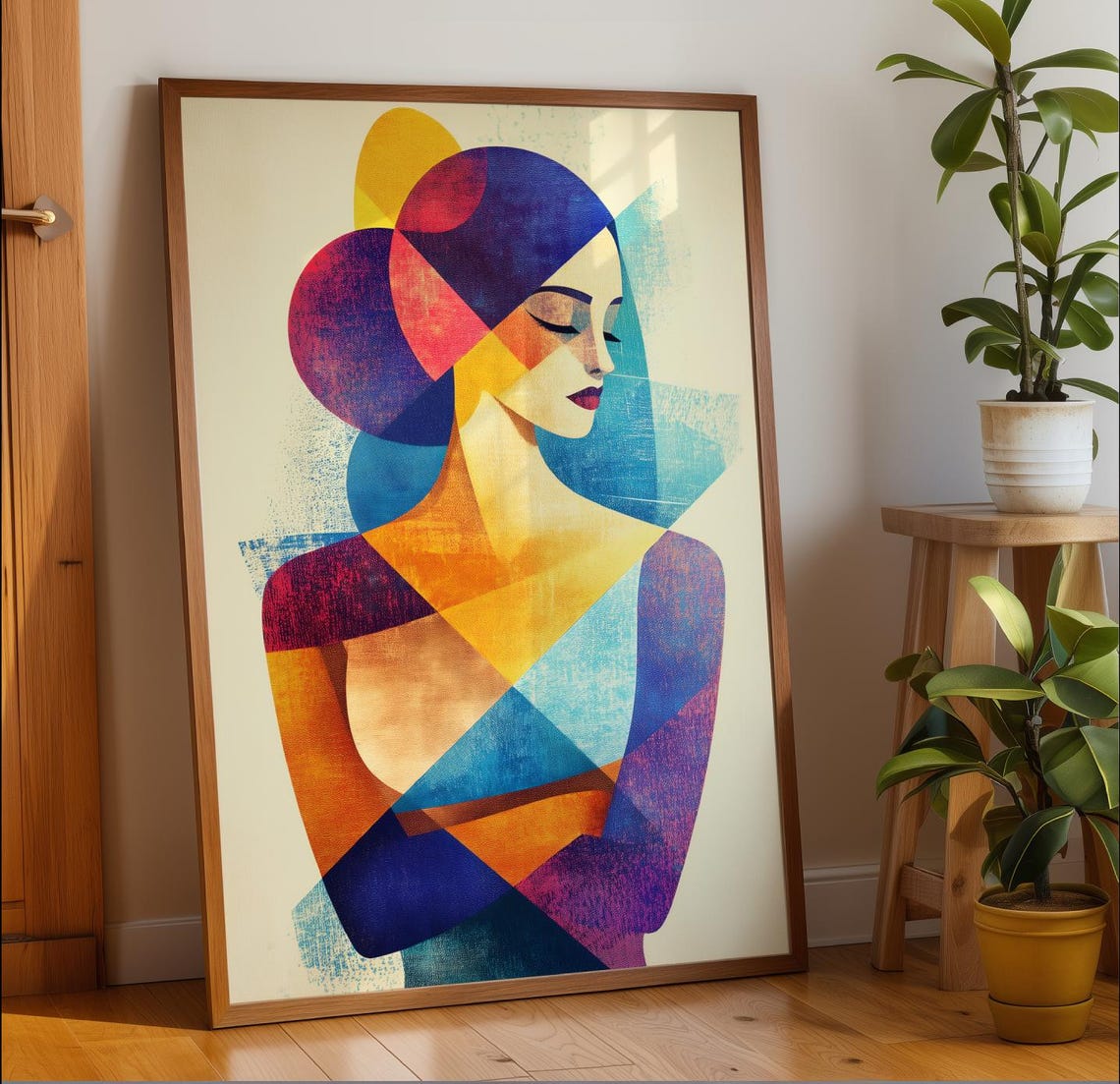 Geometric Woman Portrait Vibrant Abstract Colorful Art Poster
