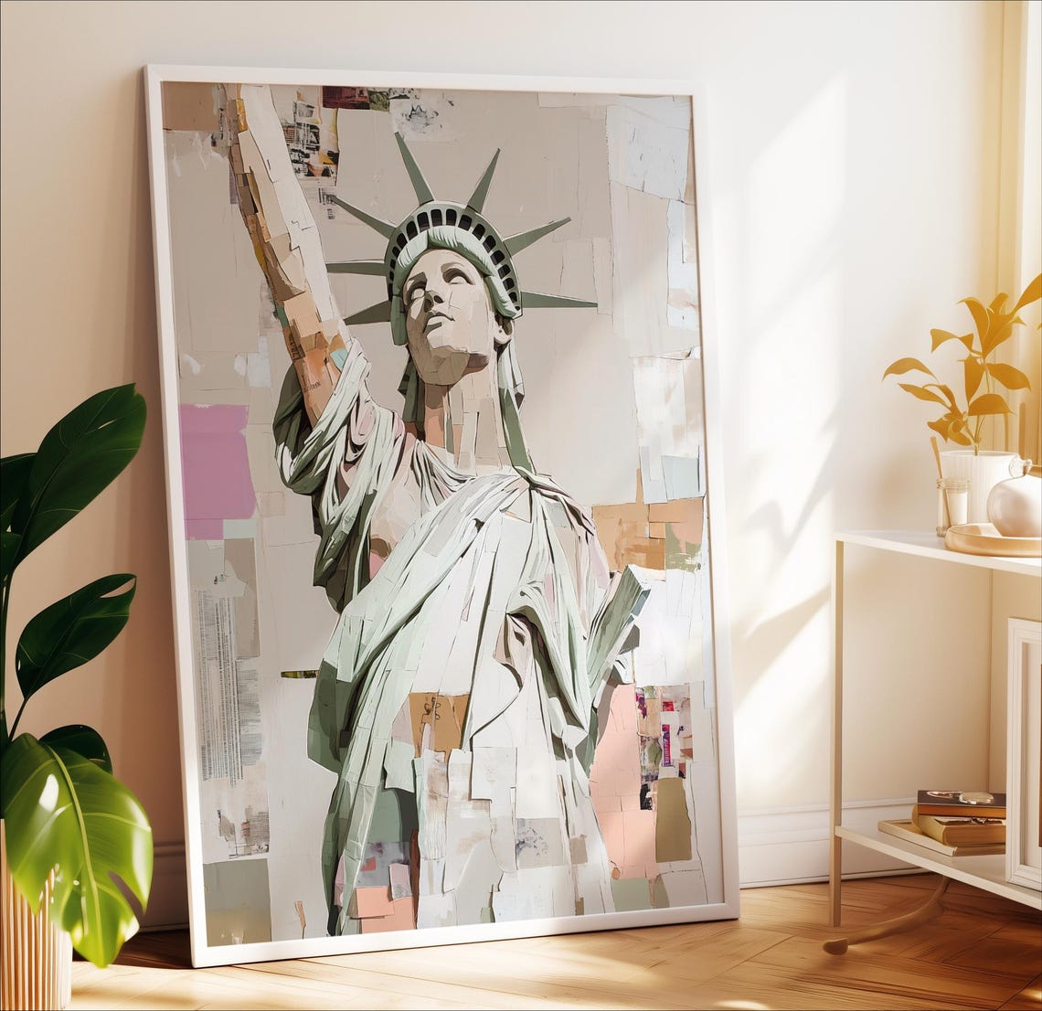 Statue of Liberty New York Paper Collage Mixed Media Art Poster