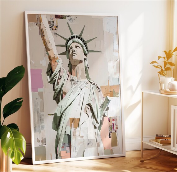 Statue of Liberty New York Paper Collage Mixed Media Art Poster