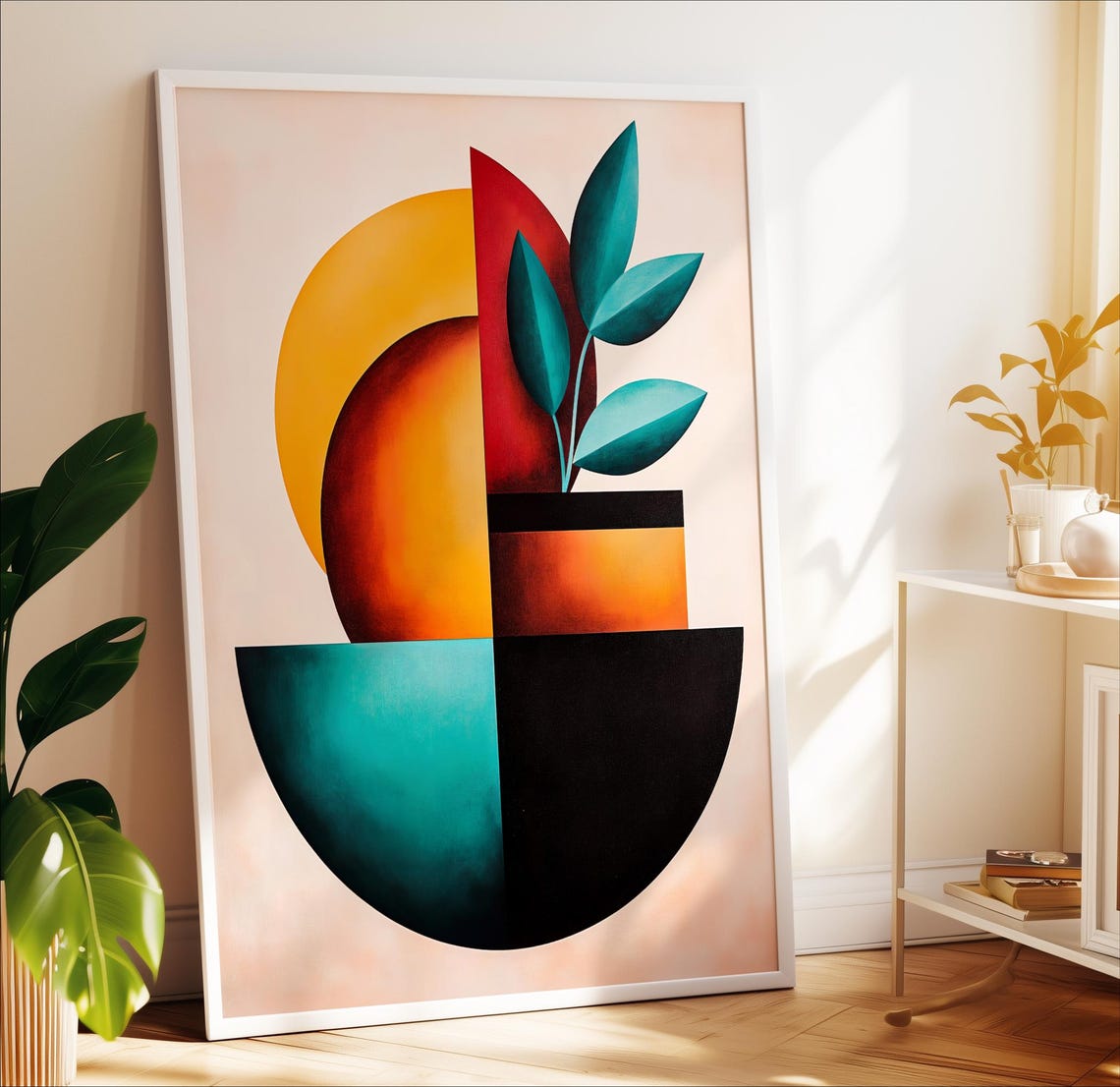 Geometric Potted Plant Bold Color Block Abstract Botanical Art Poster