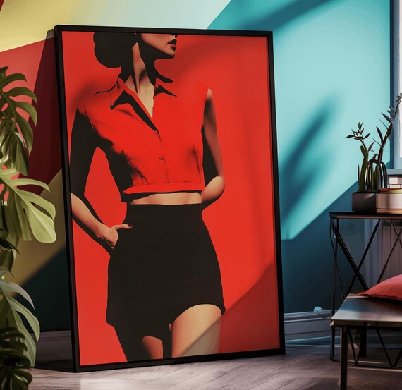 Pop Art Woman in Red Shirt Bold Modern Fashion Portrait Poster