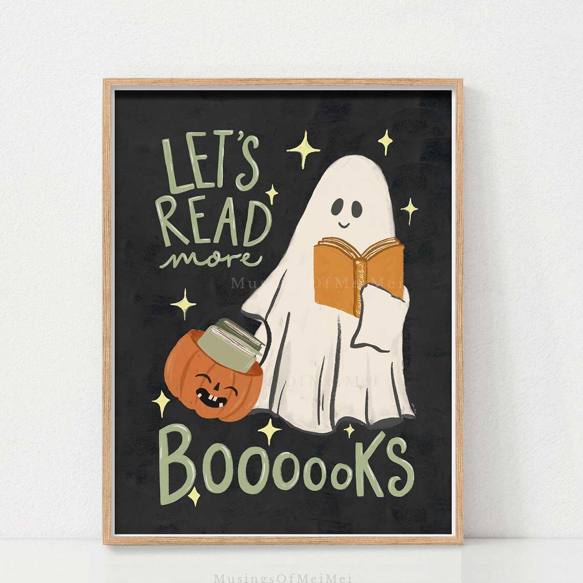 Halloween Ghost Reading Art Print, Nursery Decor