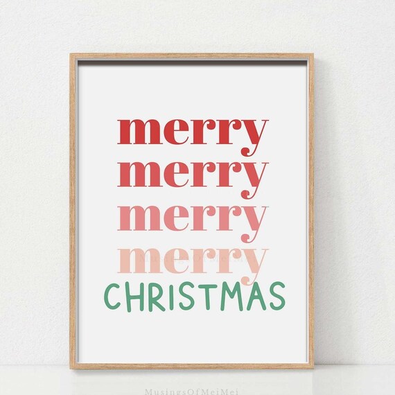 Merry Merry Christmas Gradient Typography Holiday Wall Poster