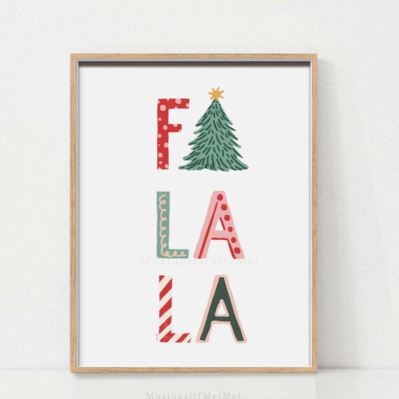 Fa La La Christmas Tree Typography Holiday Season Poster Decor
