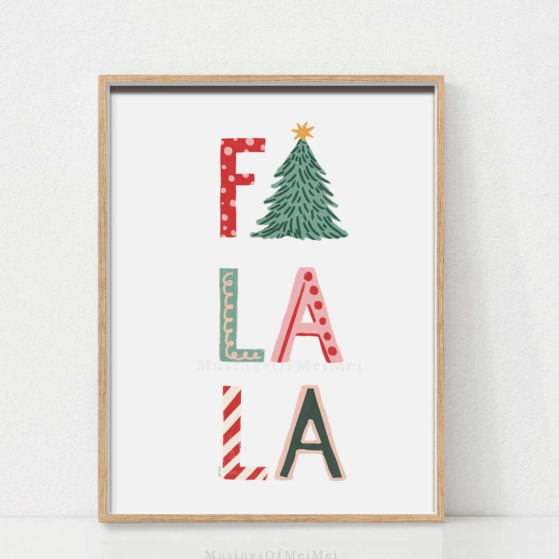 Fa La La Christmas Tree Typography Holiday Season Poster Decor