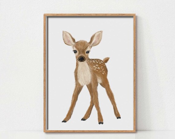 Sweet Baby Deer Fawn Watercolor Woodland Nursery Forest Animal Art Poster
