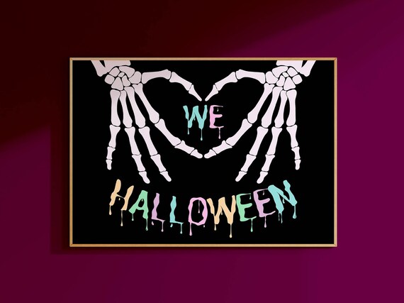 Skeleton Halloween Decoration Poster Printable Halloween Wall Art Gift Cute Funny Halloween Decor Art Prints Pastel Halloween Party Decor