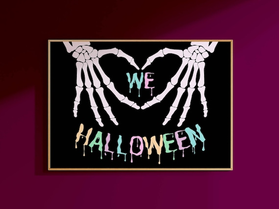 Skeleton Hands Heart We Halloween Pastel Drip Typography Poster