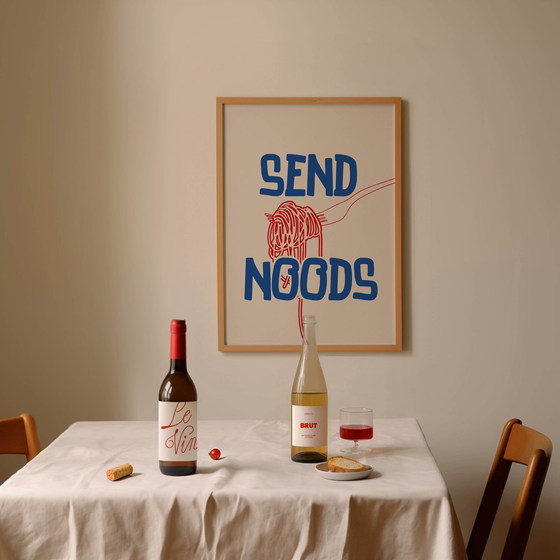 Send Noods Spaghetti Fork Blue Red Funny Kitchen Food Art Poster - Image 2