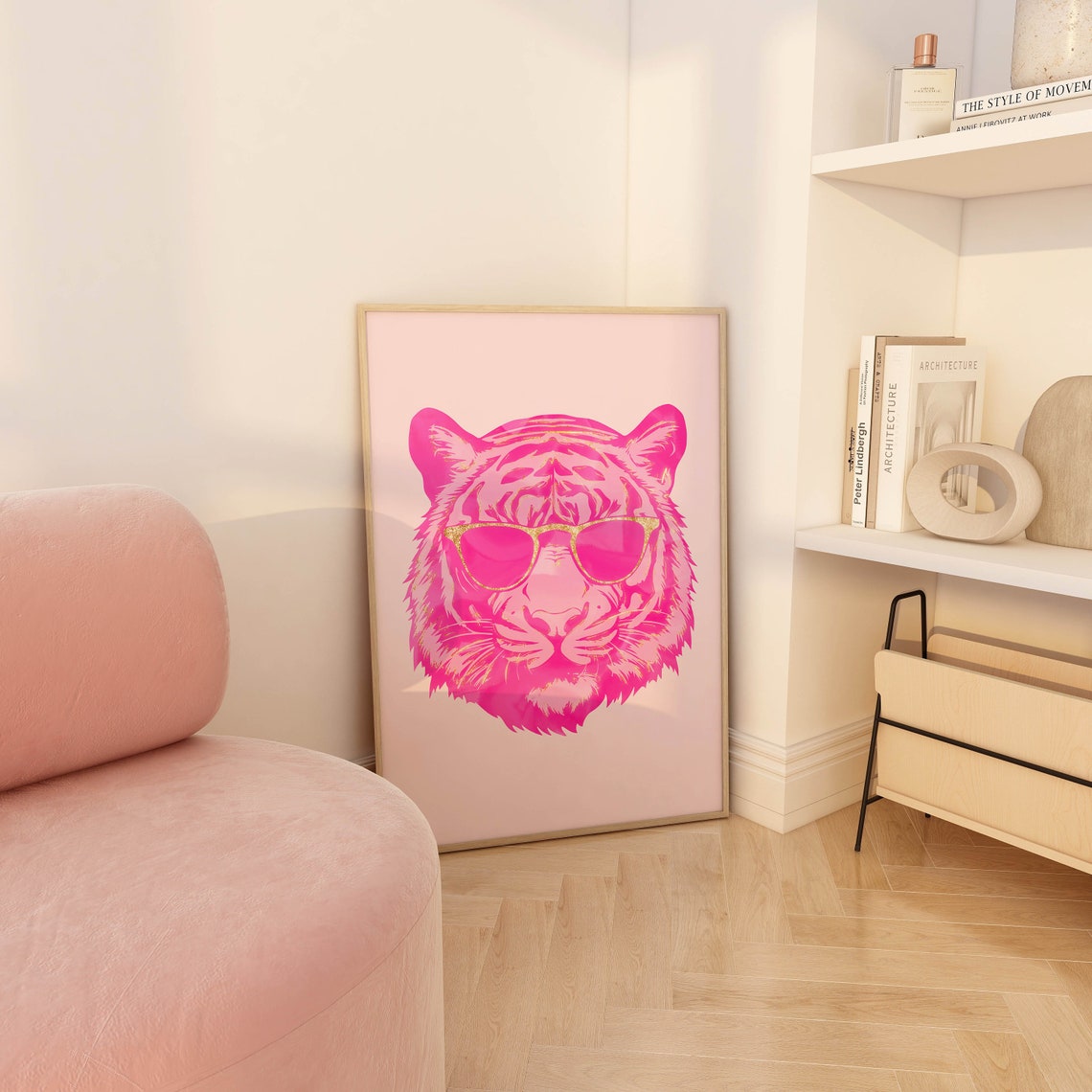Preppy Hot Pink Tiger Wearing Sunglasses Fun Animal Wall Art - Image 2